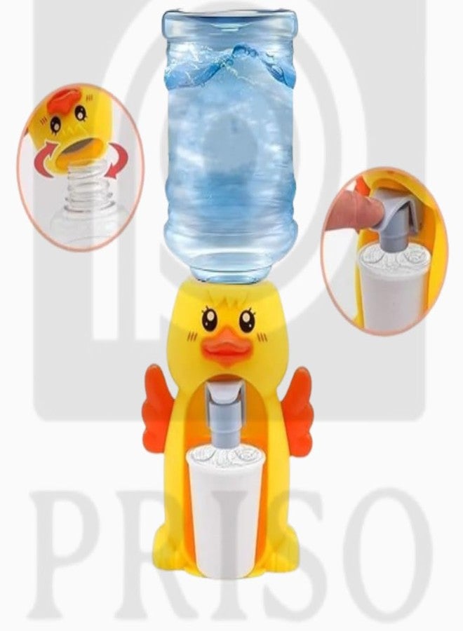 PRISO Mini Water Dispenser Toy for Kids, Creative Thinking, Safe & Durable Cartoon Character Drinking Fountain Pumps with Small Bottle and Mug Childern Play Toy | Duck | Yellowcolor. - Image 2